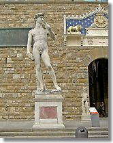 Piazza della Signoria is a big square in front of Vecchio Palace and the center of politics and society. There is a replica statute of David.