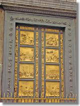 The east door of Giovanni Baptistery was made by Lorenzo Ghiberti in 1401. It is a masterpiece as Michelangelo praised later that it is worth Heaven's door.